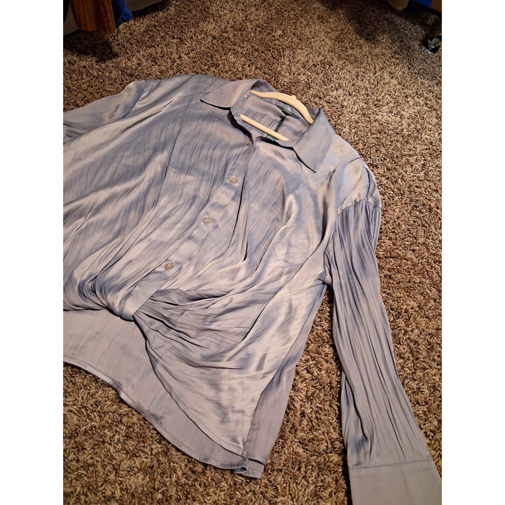 Womens Plus Twist Front Blouse 3X 24-26W Iris Blue Long Sleeve Button Front NWT